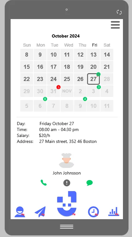 Employer home calendar screen in the JUMP app