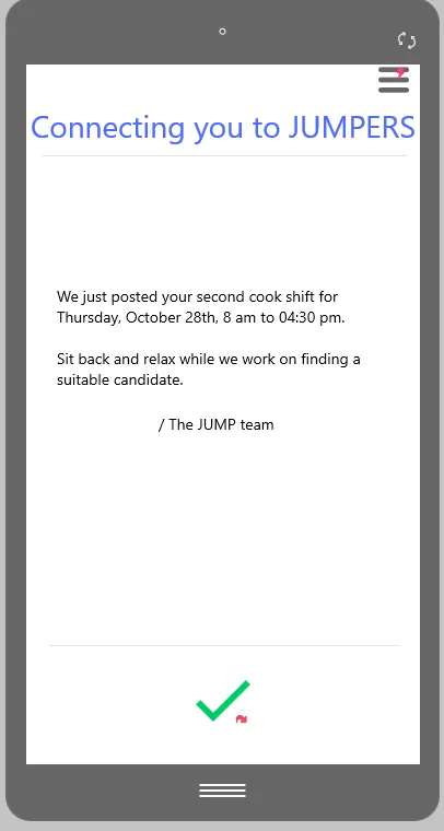 Shift posted confirmation screen in the JUMP employer app